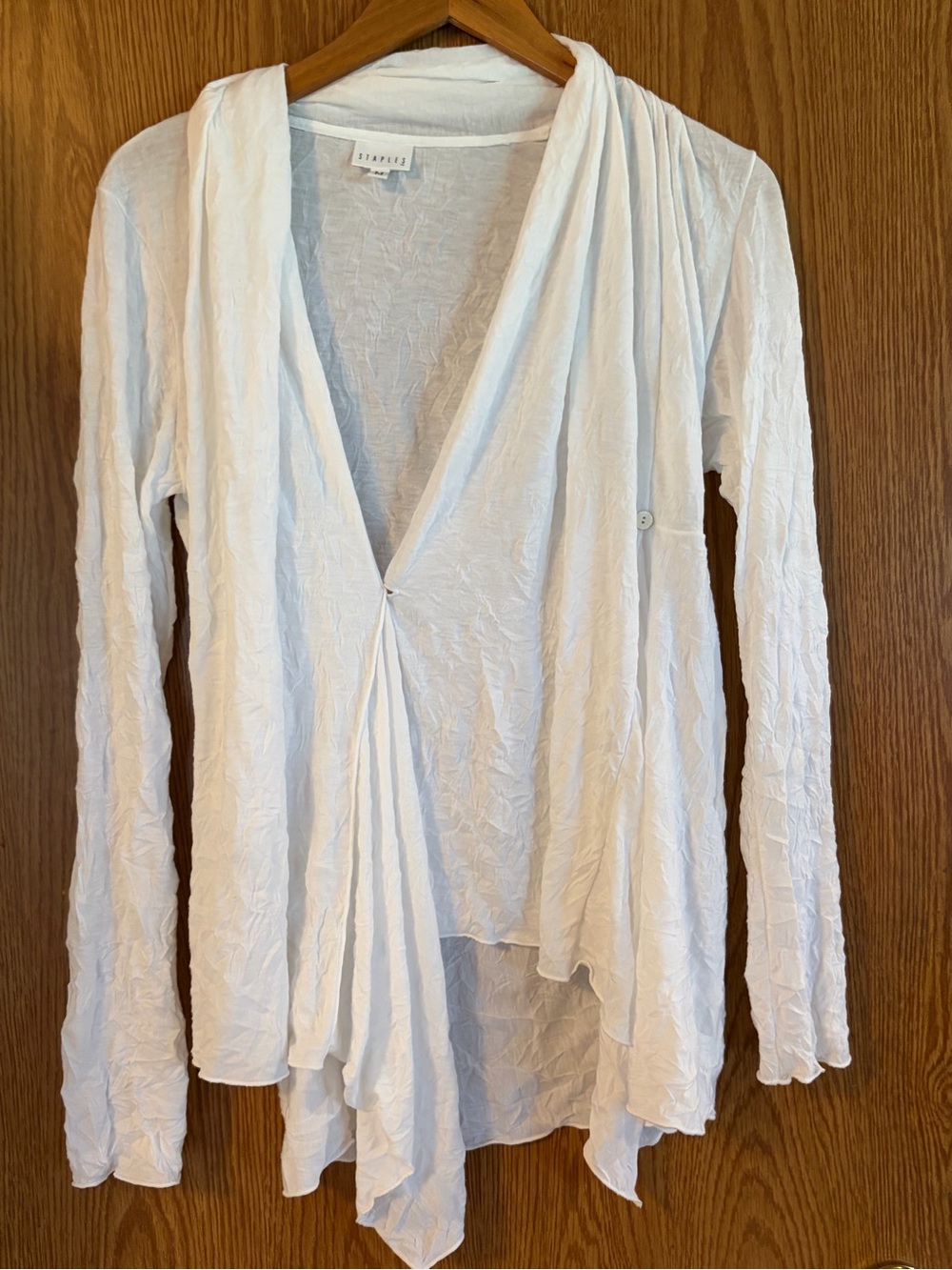 Staples White Draped Open-Front Blouse